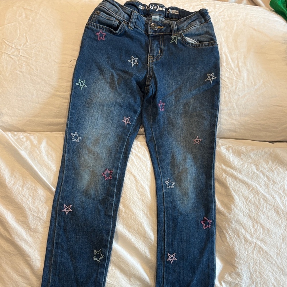 Embroidered Girls Skinny Blue Jeans